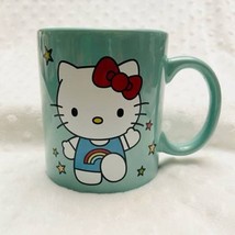 Hello Kitty Stars &amp; Rainbow Letters 14oz Teal Ceramic Coffee Mug- NEW - $16.83