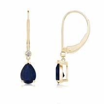 ANGARA Blue Sapphire Drop Earrings with Diamond in 14K Gold (A, 7x5MM) - £632.84 GBP