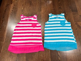 Lot of 2 Girls Epic Threads Pink &amp; Blue Striped Sleeveless Tank Tops Size 14 - £7.82 GBP
