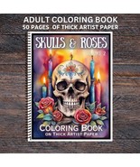 Skulls &amp; Roses- Spiral Bound Adult Coloring Book - Thick Artist Paper - ... - $26.00