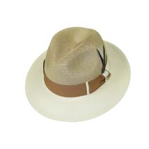 Men's Milani Straw Braided Fedora Hat Soft Crushable FDS-006 Ivory/Cognac image 2