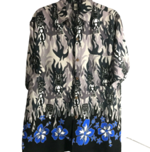 Walter Worx Hawaiian Aloha Tiki Gods Flames Hibiscus Flower Shirt Black Large - £32.14 GBP