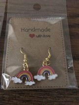 Beautiful Rainbow Clouds Fashionable Earrings  Gold Hypoallergenic Hook - $18.35