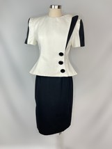 Vintage 1980s Skirt Suit Black White Short Sleeved Raul Blanco Peplum Cruella d5 - £58.14 GBP