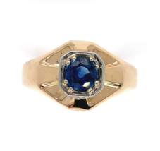 14k Yellow Gold .80ct Genuine Natural Sapphire Men's Ring Size 10.5 (#J6331) - £1,634.16 GBP