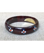 Brown Floral Hand Painted Lacquered Bangle Bracelet Earthy Boho Cottagecore - £10.95 GBP