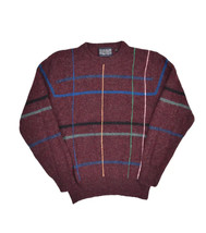 Vintage Lands End Shetland Wool Sweater Womens M Burgundy Plaid Made in Italy - £25.60 GBP