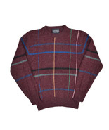 Vintage Lands End Shetland Wool Sweater Womens M Burgundy Plaid Made in ... - £25.18 GBP