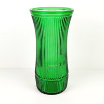 Vintage Hoosier Emerald Green Ribbed Cylinder Glass Vase Art Deco 4088-B 8.5&quot; - £8.65 GBP