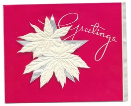 VINTAGE 1940s WWII ERA Christmas Greeting Card Art Deco Embossed Poinsettias - £11.86 GBP