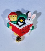 Vintage Hallmark Christmas Carolers Lapel Pin Bear Bunny Penguin Jingle Bells - £3.91 GBP