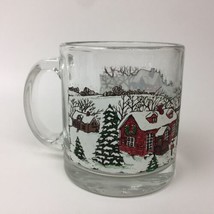 Libbey Christmas Scene Glass Coffee Tea Cocoa Mug Cup 12 Oz Sleigh Holiday - £9.27 GBP