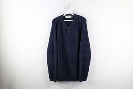 Vintage 90s Streetwear Mens Large Blank Chunky Ribbed Knit Henley Sweate... - $33.62