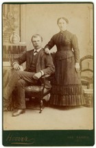 Circa 1890&#39;S Cabinet Card Stoic Couple Man Mustache Dress Hoover Oak Harbor, Oh - £7.57 GBP