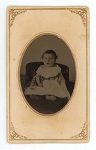 CIRCA 1860&#39;S Paper Framed Hand Tinted TINTYPE Adorable Little Baby White Dress - £12.41 GBP