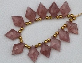 Natural, 11 piece faceted rhombus of strawberry quartz  gemstone briolette beads - £35.04 GBP