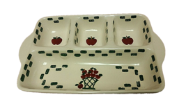 Heavy Stoneware Chip &#39;n Dip Ceramic Dish With Apple Details Divided Sect... - $9.00