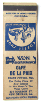 Cafe De La Paix - New Orleans, Louisiana Restaurant 20 Strike Matchbook Cover LA - £1.59 GBP