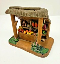 Clay Market Fruit Vegetable Stand Miniature Diorama Vintage Terra Cotta ... - $32.99