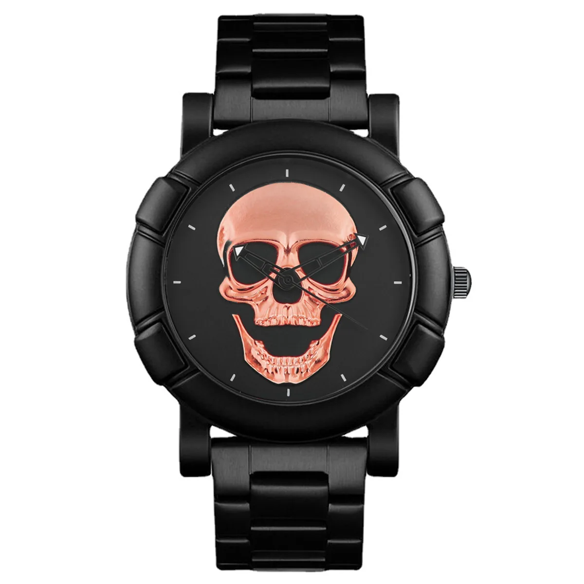 Black  Dial Watch Men 3D  Head Pattern Stainless Steel Steam  Engraved Cool Mexi - £87.74 GBP
