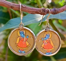 Pendientes Krishna miniatura de plata de ley 925 pintados a mano hechos ... - $38.89