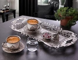 Espresso Coffee Cups with Saucers Set of 6, Porcelain Turkish Arabic Greek Coffe - £35.60 GBP