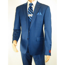 Men Suit BERLUSCONI Turkey 100% Italian Wool Super 180's 3pc Vested #Ber40 Blue image 4