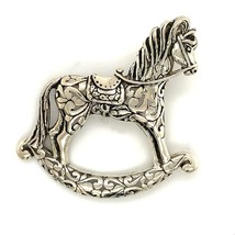Vintage Sterling Signed Jezlaine Filigree Ornate Rocking Horse Designer Brooch - £42.64 GBP