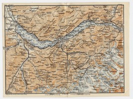 1922 Original Vintage Map Of Vicinity Of Thun Brienz Lake / Switzerland - $25.01