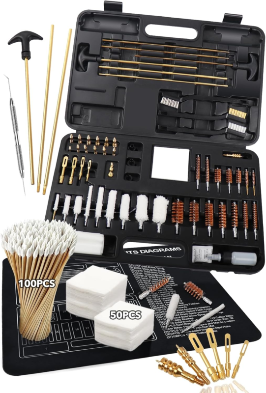 Universal Rifle Cleaning Kit with Solid Brass Accessories,Black Case,Gun... - $91.60
