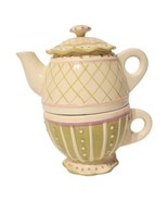 Tea For One Set Teapot &amp; Cup Home &amp; Garden Party Stoneware Collection Bl... - £15.71 GBP