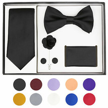 Berlioni Men&#39;s Handmade Microfiber Tie Bowtie Lapel Hanky Cufflinks Gift Box Set - £18.93 GBP