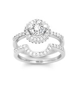 Sterling Silver Halo Style CZ Engagement and Wedding Ring Set - £59.86 GBP