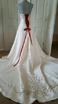 $3,000 Nwt Divine Designer Silk Satin Ivory Gold Red Gown W. Train Us Size M - £627.95 GBP