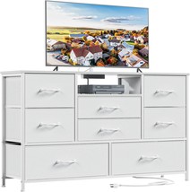 Complete White Bedroom Dresser, Broad Drawer Chest With Power Outlet For 55&quot; Tv - £138.28 GBP