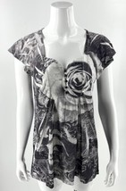 Live and Let Live Top Size Large Gray Floral Sweetheart Neckline Sequin Womens - £18.99 GBP
