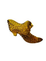 Fenton Art Glass Shoe Figurine Secret Slipper Boot cat Amber Hobnail bro... - $29.65