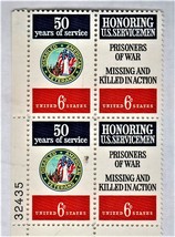 U S Stamp, 50 Years of Service Honoring U.S. Servicemen 6c.1970 Plate Block - $2.25