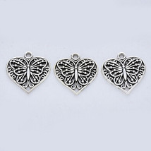 6 Butterfly Heart Charms Antiqued Silver Filigree Love Findings Jewelry Supplies - £2.59 GBP