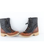 Vintage 90s Streetwear Womens 6.5 M Color Block Fringed Leather Logger B... - $156.97 CAD