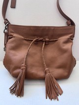Lucky Brand Saddle Brown Leather Drawstring Bucket Bag Handbag - £58.28 GBP