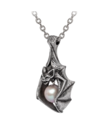 Alchemy Gothic Vampire&#39;s Eye Pendant Hanging Bat Holding Pearl Necklace ... - $76.52 CAD