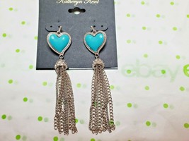 Katheryn Kent Silver Tone French Wire Dangle Blue Heart Rhinestone Earrings - $12.48