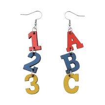 Teachers School Season Colorful Letters &amp; Numbers Wooden Earrings Elemen... - £8.65 GBP