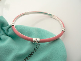Tiffany &amp; Co Silver Pink Enamel Signature X Bangle Bracelet Rare Gift Lo... - £639.43 GBP