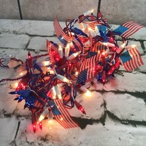 Vintage Red White And Blue Patriotic String Lights With USA Flags Tested Works - £15.91 GBP