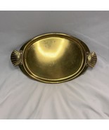 Vintage Brass Oval Tray Shell Double Handle Art Deco MCM Motif Handled Seashell - $60.00