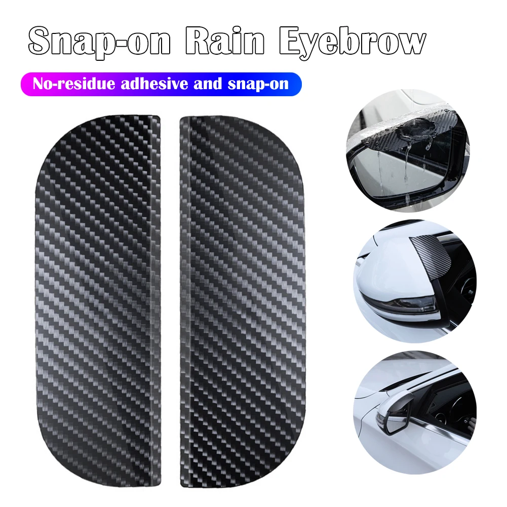 2PCS Universal Car Rearview Mirror Rain Cover Snap-On Rain Eyebrow Carbon ABS - £10.28 GBP