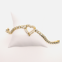 Gold Tone Heart Bracelet Cubic Zirconia 6.5&quot; Marked ATI 925 Thai - £64.44 GBP