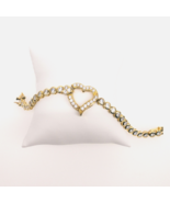 Gold Tone Heart Bracelet Cubic Zirconia 6.5&quot; Marked ATI 925 Thai - $112.48 CAD